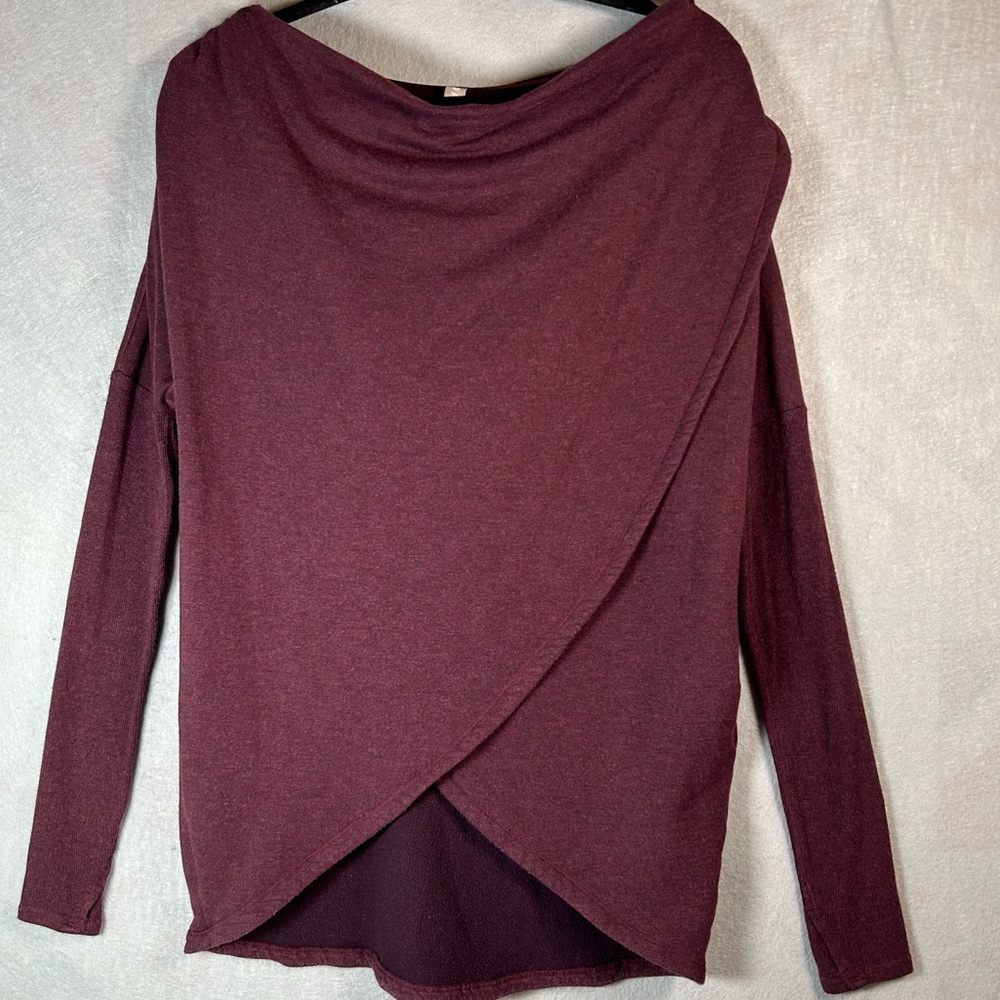 Athleta Women's Wrap-Front Long Sleeve Sweatshirt in Burgundy